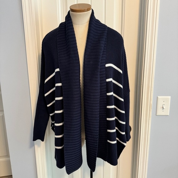 Athleta XXS Striped Peaceful Wrap Cardigan Sweater ~ Navy Blue Nautical Casual - Picture 1 of 7